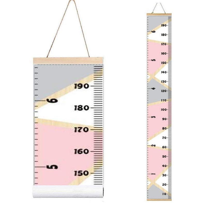 MinoMia Kids Growth Chart, Wood Frame Fabric Canvas Height Measurement Ruler from Baby to Adult for Child's Room Decoration 7.9 x 79in (7.9 x 79in, Pink & Grey) - Image 1